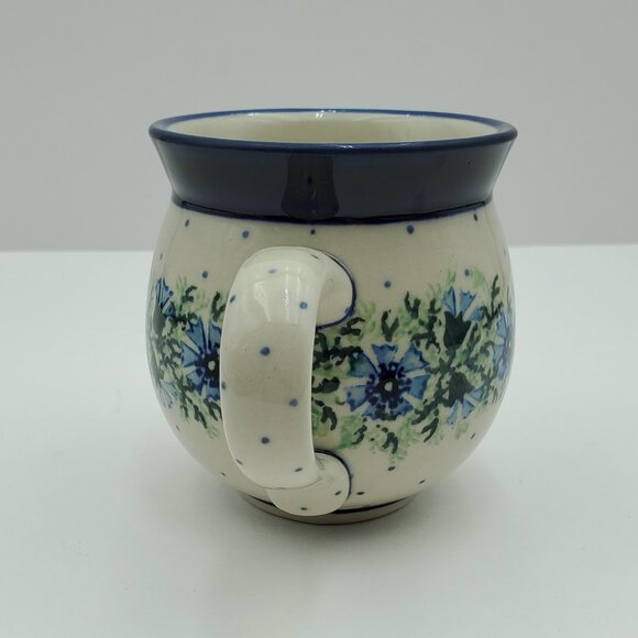 Polish Pottery Dotted Violet Bubble Mugs Blue Flowers & Dots Round Mugs - Picture 10 of 10
